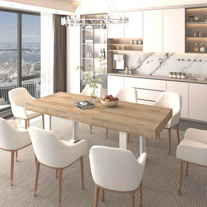 Extendable Dining Room Table for 6 8 10 Modern Farmhouse Wooden Kitchen Expanding Table Long Large Expandable Dining Room Conference Table