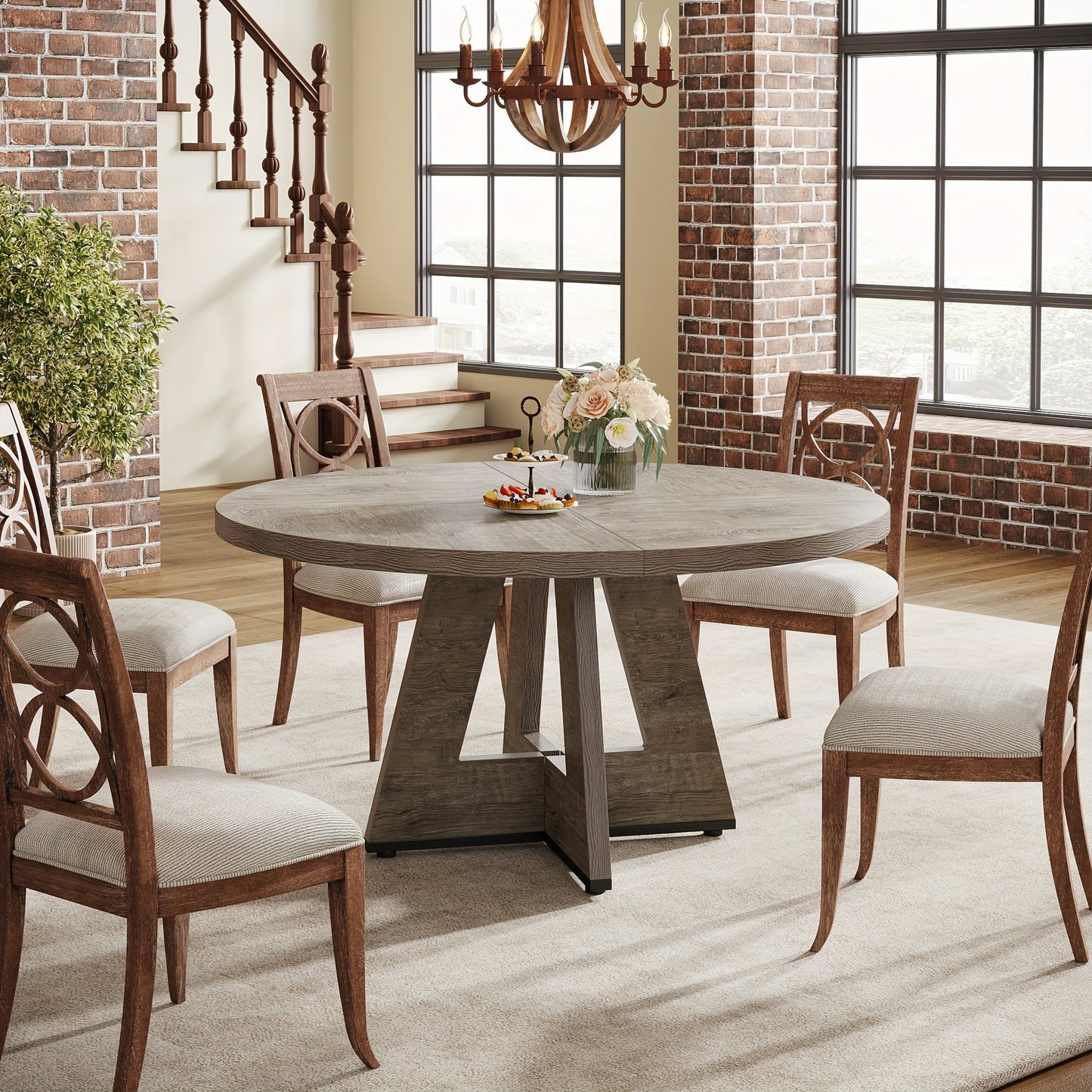 47 Inch Farmhouse Dining Table, Rustic Round Dinner Table for 4, Ideal for Home Dining Room And Living Room, Offering A Countrified Touch to Your Decor