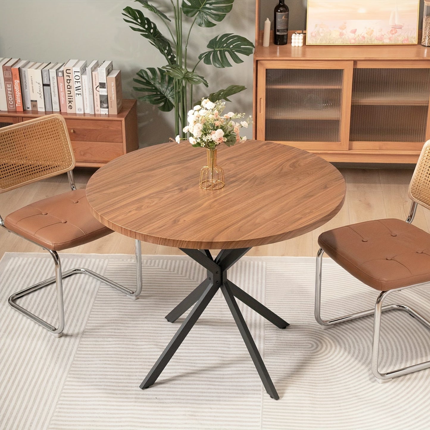 Mid-Century Modern 39 Inch Walnut Round Dining Table