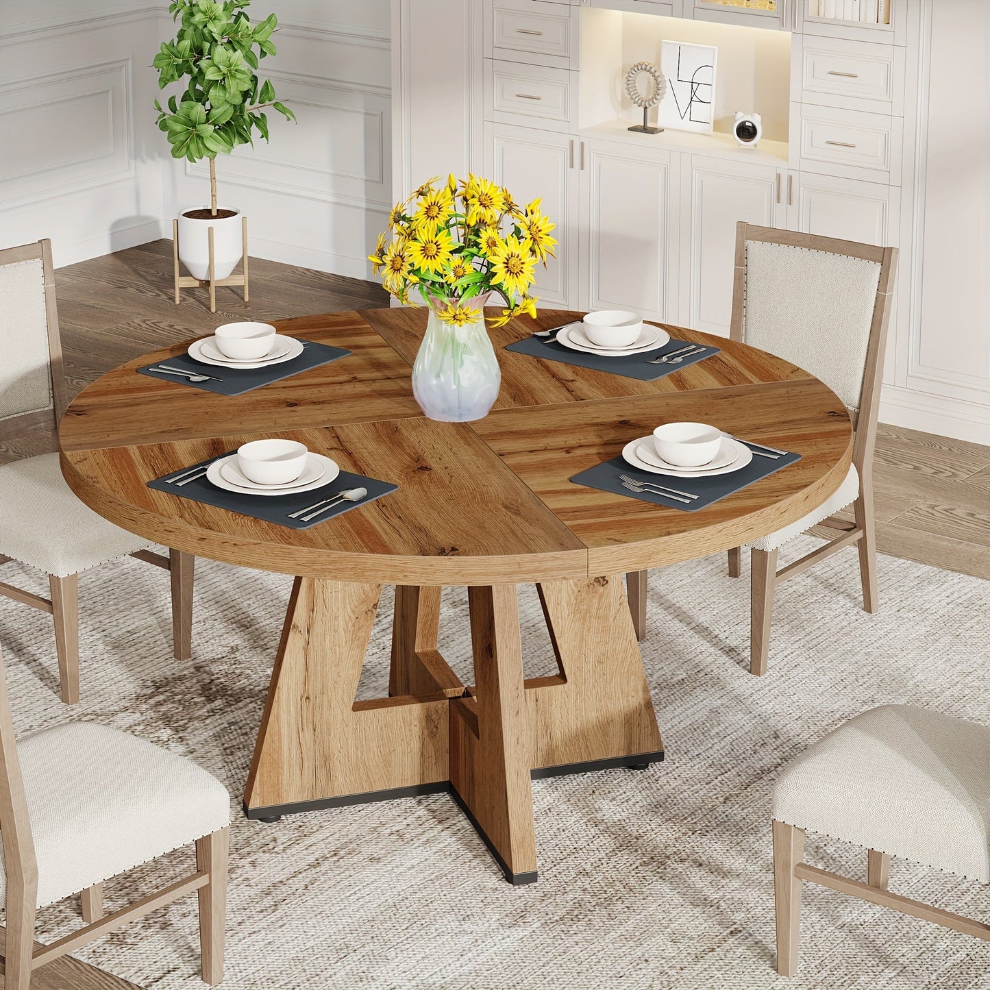 47 Inch Farmhouse Dining Table, Rustic Round Dinner Table for 4, Ideal for Home Dining Room And Living Room, Offering A Countrified Touch to Your Decor