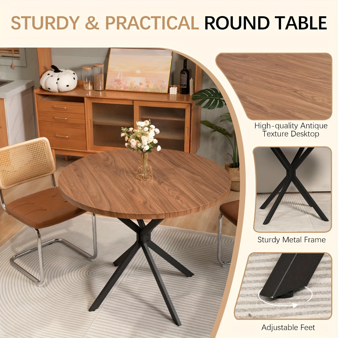 Mid-Century Modern 39 Inch Walnut Round Dining Table