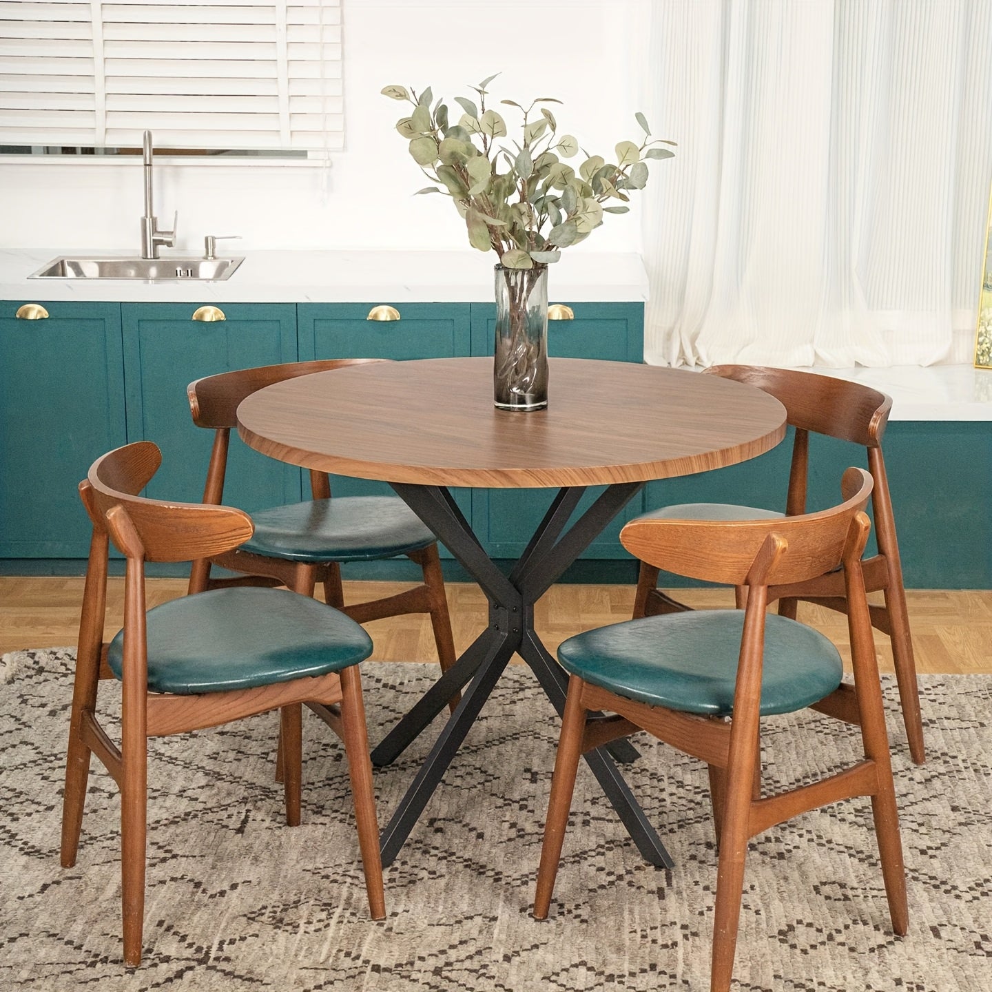 Mid-Century Modern 39 Inch Walnut Round Dining Table