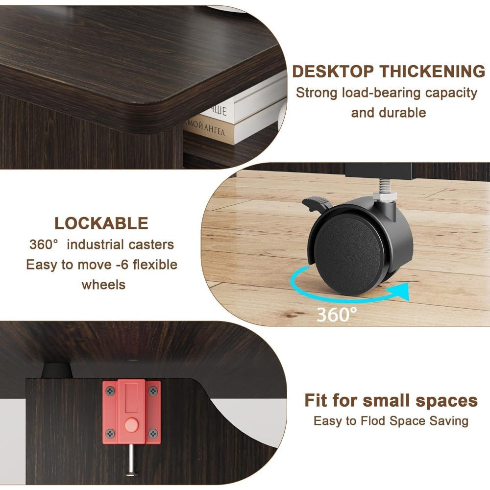 Folding Dining Table, Drop Leaf Dining Table with 6 Wheels and 2-Layer Storage Shelf, Space Saving Dining Table for Small Spaces