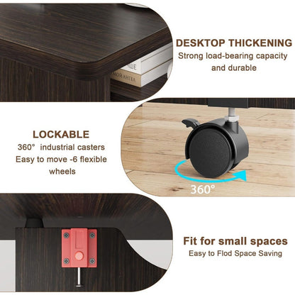 Folding Dining Table, Drop Leaf Dining Table with 6 Wheels and 2-Layer Storage Shelf, Space Saving Dining Table for Small Spaces