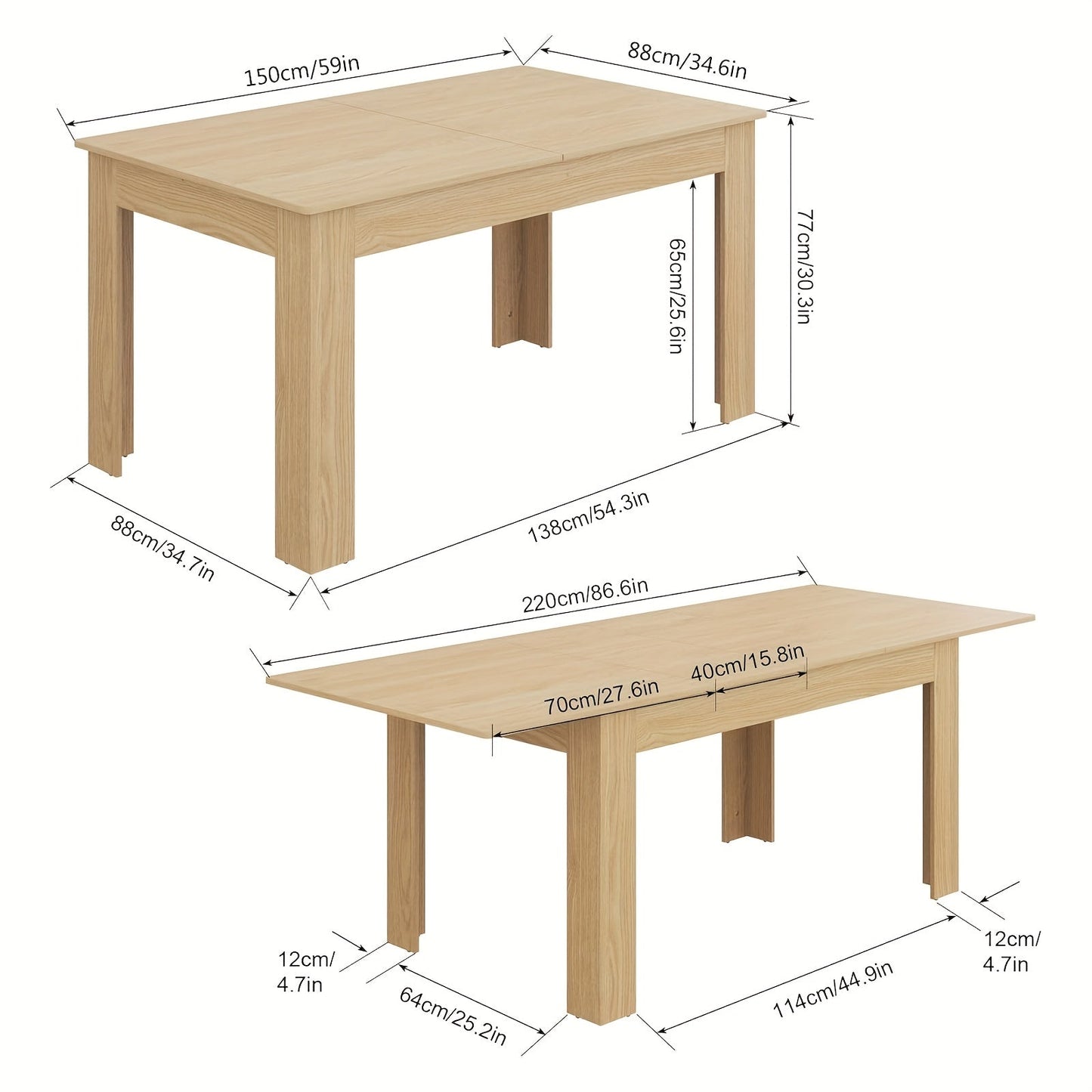 Versatile Table Modern Extendable Wooden Dining Table | 6-10 People | Wooden | Easy Assembly | Dining Room, Kitchen, Office | Contemporary | Easy Assembly
