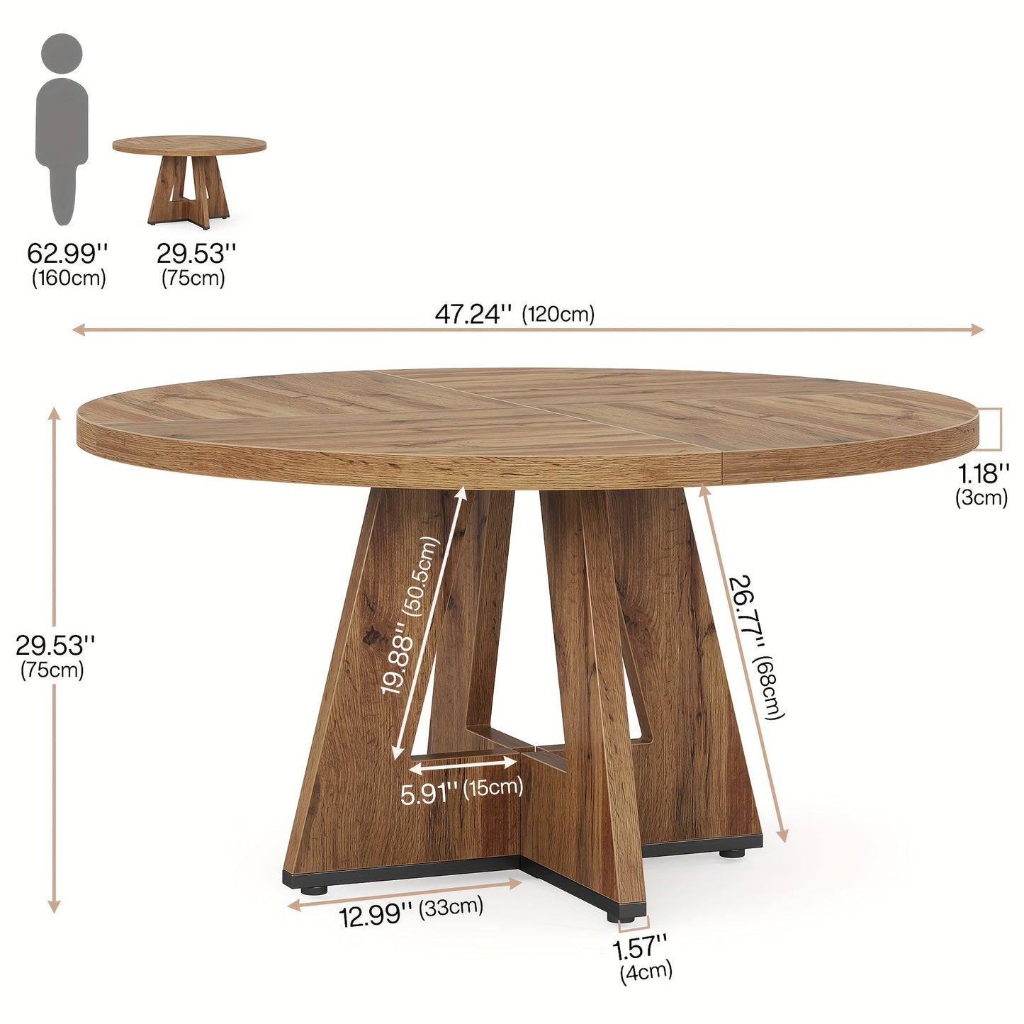 47 Inch Farmhouse Dining Table, Rustic Round Dinner Table for 4, Ideal for Home Dining Room And Living Room, Offering A Countrified Touch to Your Decor