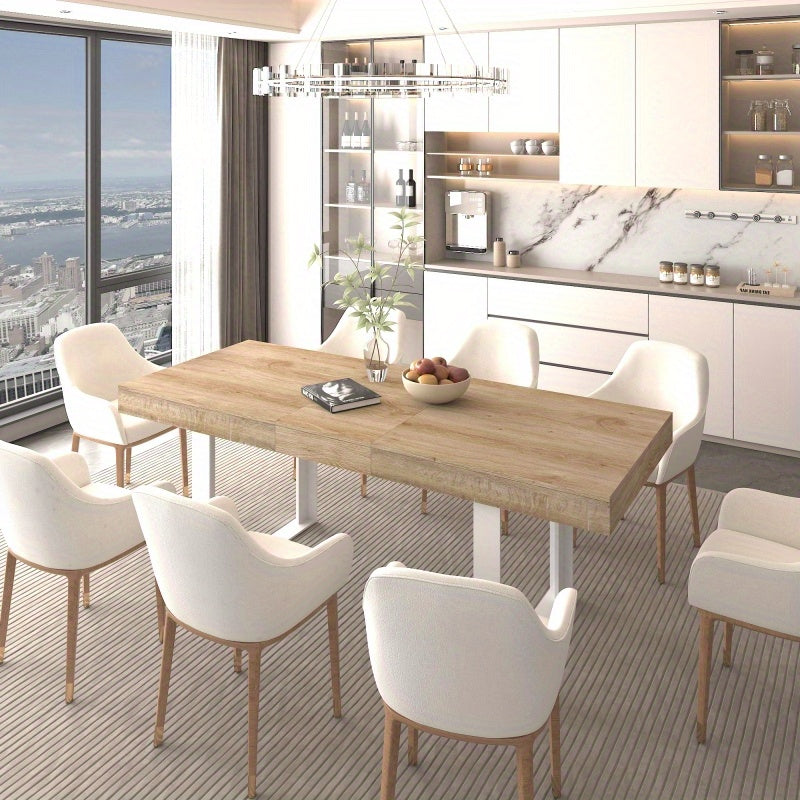 Extendable Dining Room Table for 6 8 10 Modern Farmhouse Wooden Kitchen Expanding Table Long Large Expandable Dining Room Conference Table