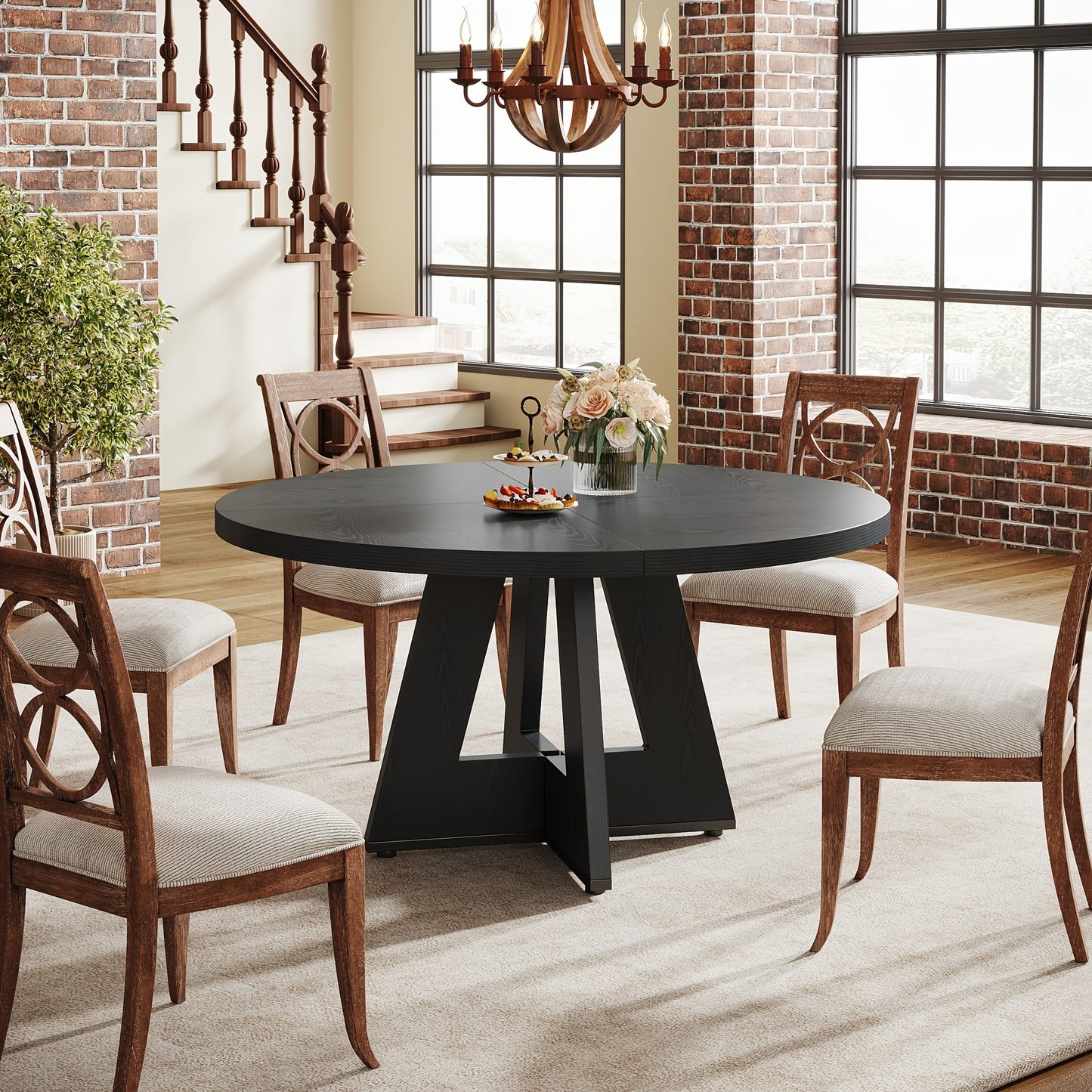 47 Inch Farmhouse Dining Table, Rustic Round Dinner Table for 4, Ideal for Home Dining Room And Living Room, Offering A Countrified Touch to Your Decor