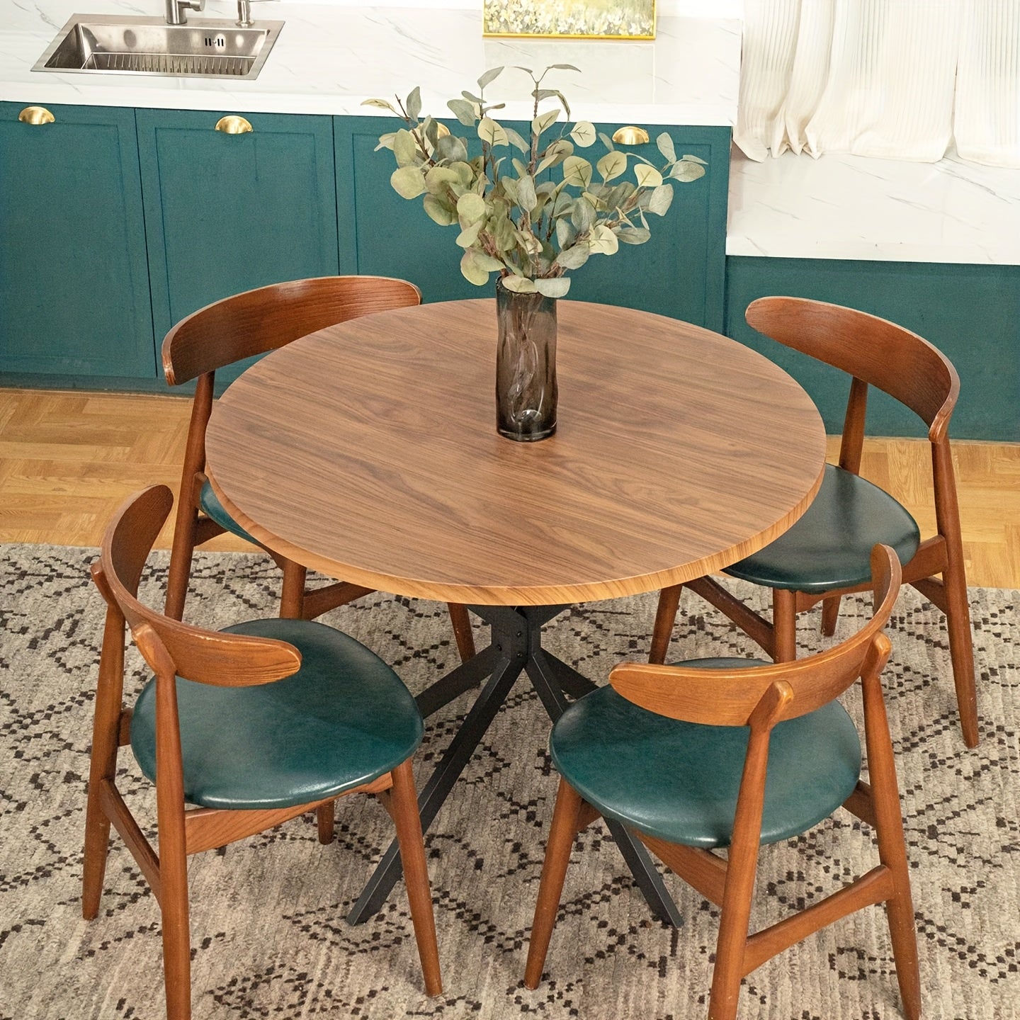 Mid-Century Modern 39 Inch Walnut Round Dining Table