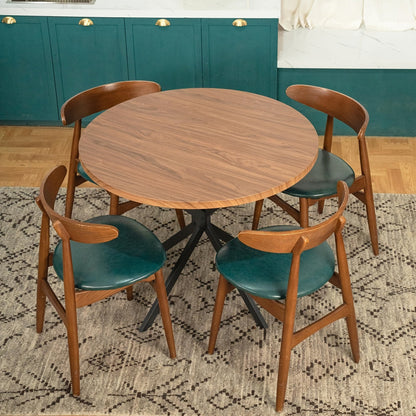 Mid-Century Modern 39 Inch Walnut Round Dining Table