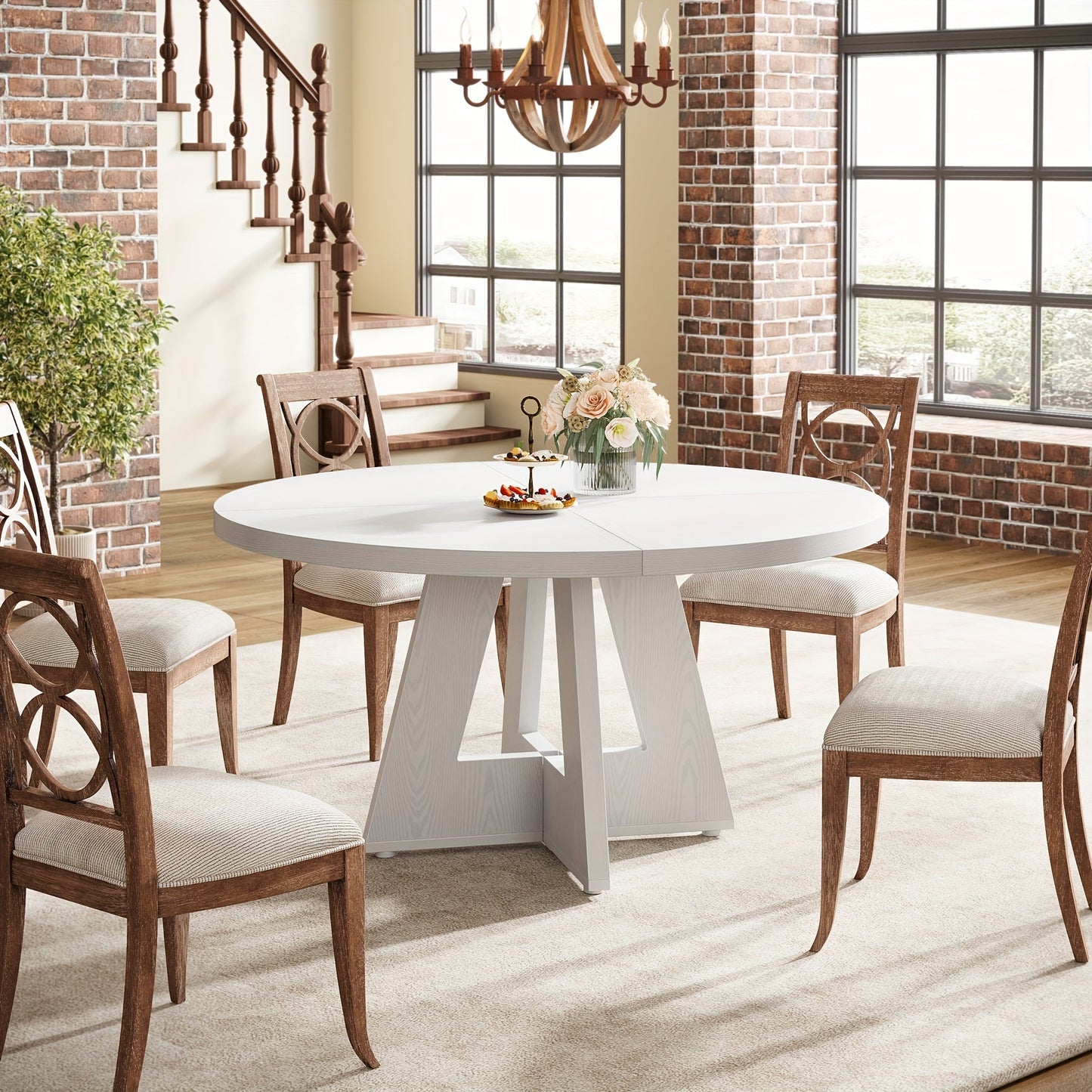 47 Inch Farmhouse Dining Table, Rustic Round Dinner Table for 4, Ideal for Home Dining Room And Living Room, Offering A Countrified Touch to Your Decor